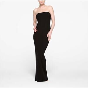 NWT SKIMS Soft Lounge Strapless Maxi Tube Dress Women's Large Black Ribbed Comfy